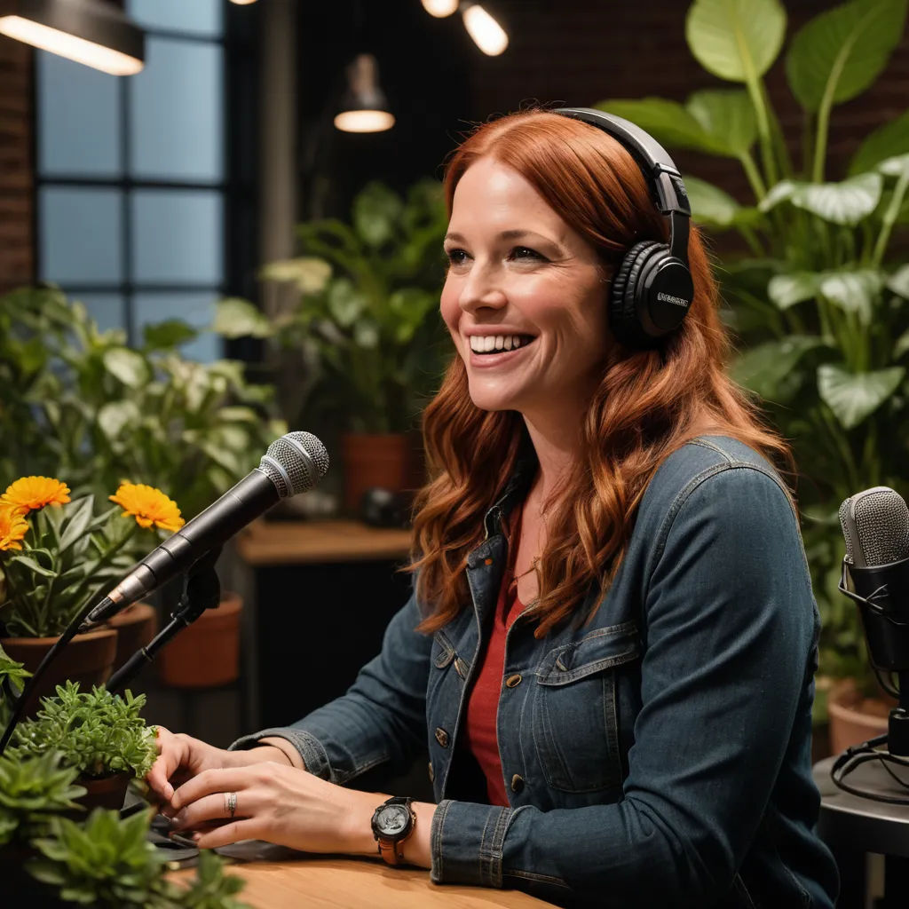 a woman sitting at a table with a microphone and headphones on her head, smiling at the camera, new objectivity, a stock photo, Elinor Proby Adams, promotional image