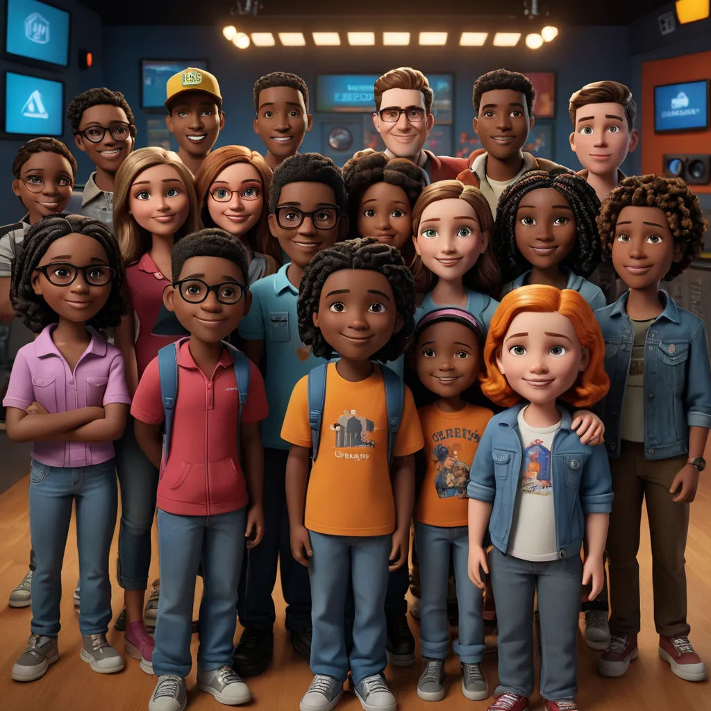 a group of people standing next to each other in a room with a tv screen behind them and a sign that says,, harlem renaissance, a poster, Chris LaBrooy, promotional image