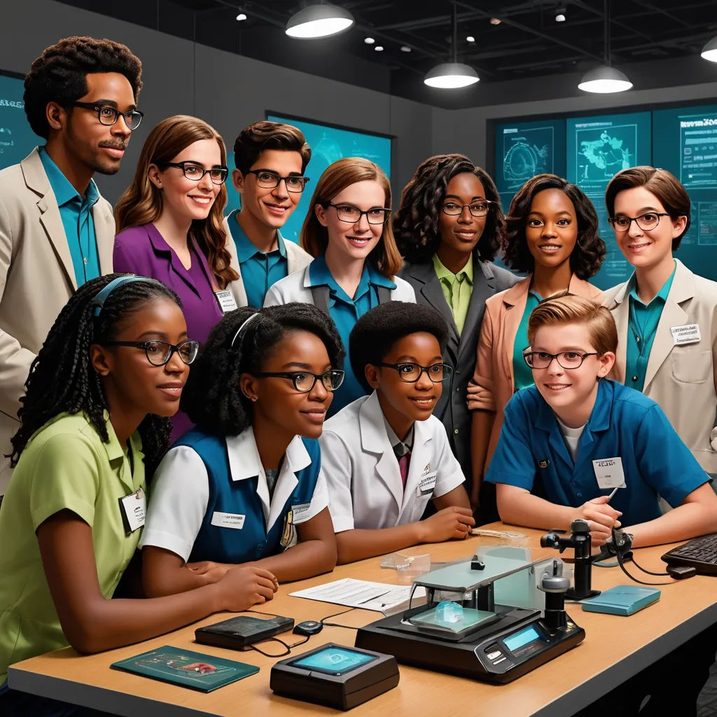 a group of people standing around a table with a computer on it and a microphone in front of them, les automatistes, a computer rendering, Aquirax Uno, promotional image