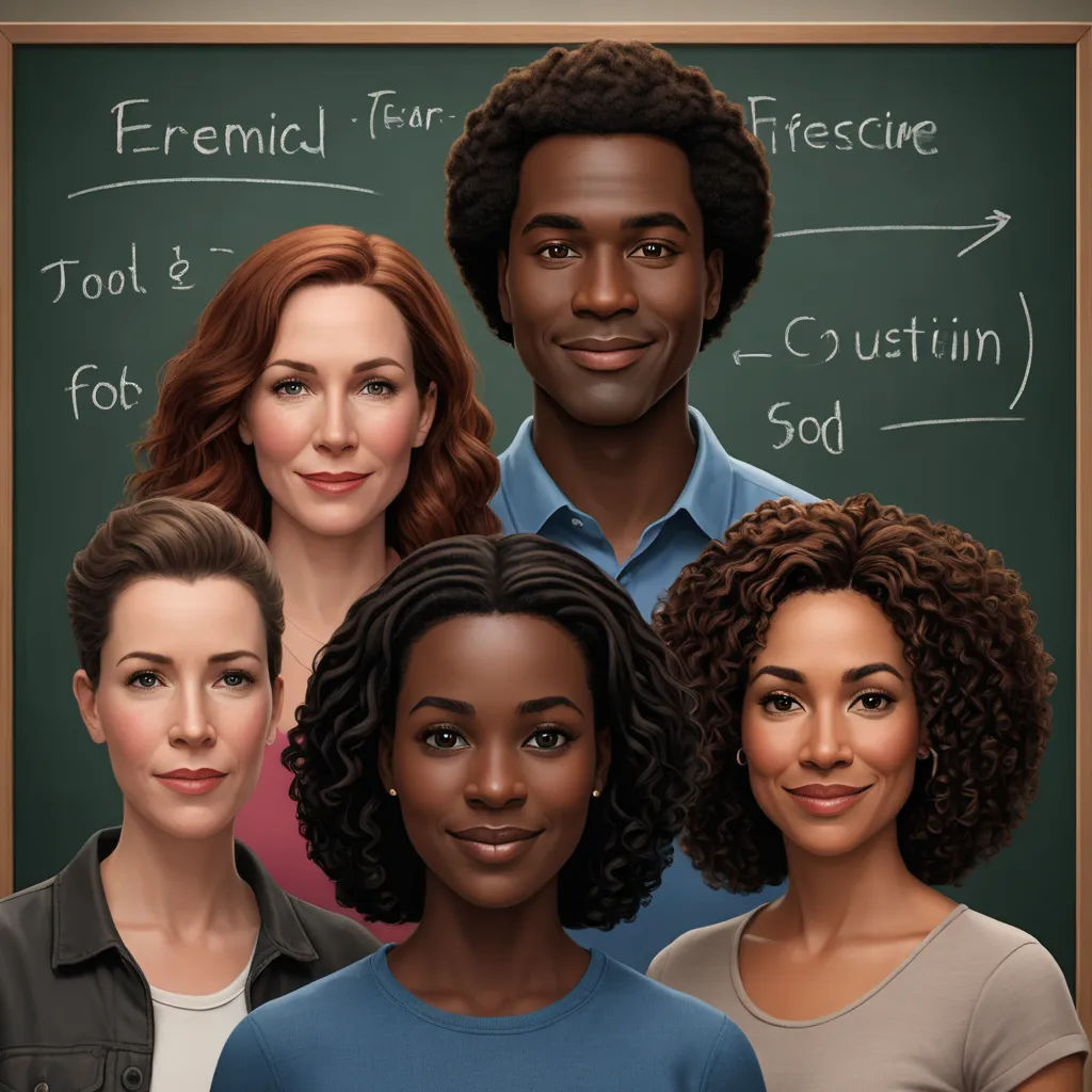 a group of people standing in front of a chalkboard with a chalkboard in the background that says,, serial art, a character portrait, Cedric Seaut (Keos Masons), promotional image