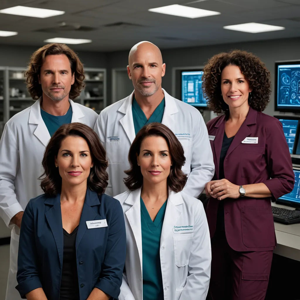 a group of doctors standing in a room with computers on the wall and a woman standing in front of them, dau-al-set, a stock photo, Dr. Atl, promotional image