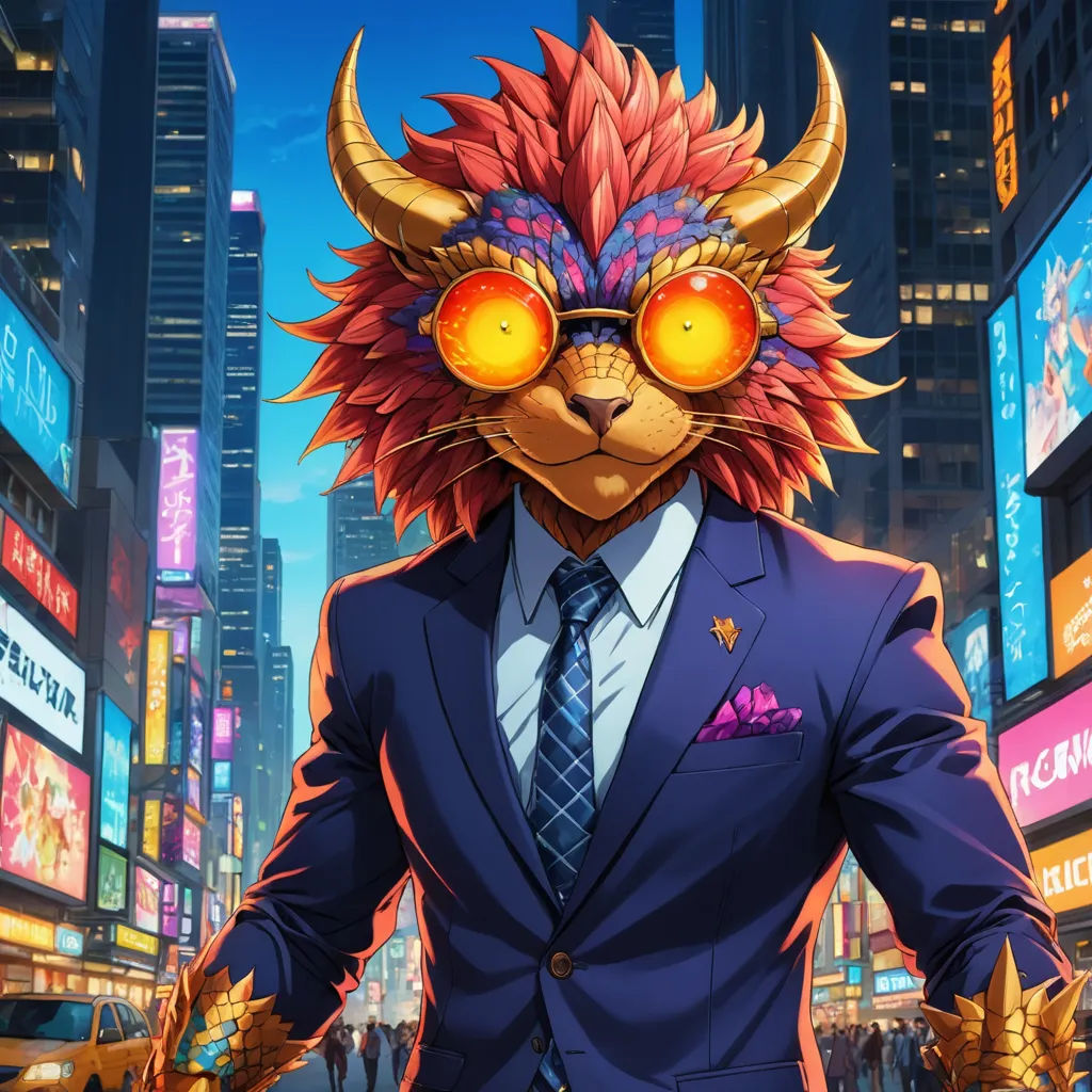 a man in a suit and tie with a cat mask on his head and a cityscape in the background, furry art, a character portrait, Chris LaBrooy, official art