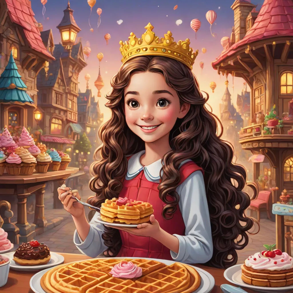 a girl in a red dress holding a plate of food in front of a castle with a princess on it, fantasy art, a storybook illustration, Chris LaBrooy, promotional image