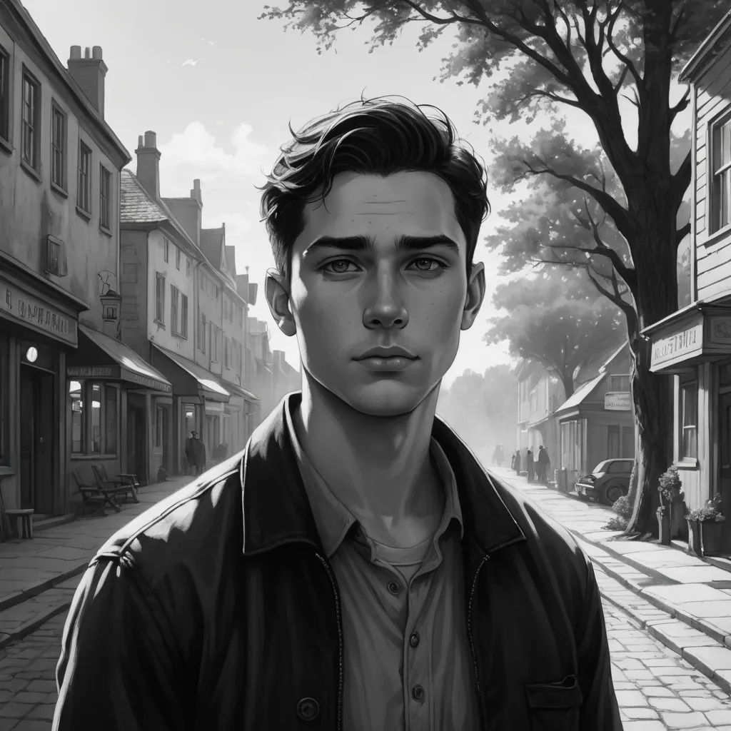 a man standing on a street next to a tree and buildings in a city with a man in a jacket, american scene painting, a character portrait, Charlie Bowater, ultra realistic illustration