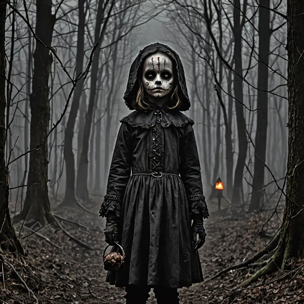 a woman in a creepy costume standing in a forest with a candle in her hand and a skull on her head, gothic art, poster art, Dirk Crabeth, promotional image