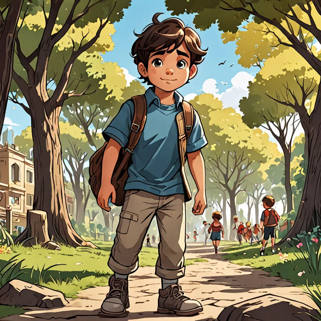 a boy with a backpack is walking in the park with a backpack on his back and a backpack on his shoulder, paris school, a comic book panel, Aaron Jasinski, comic cover art