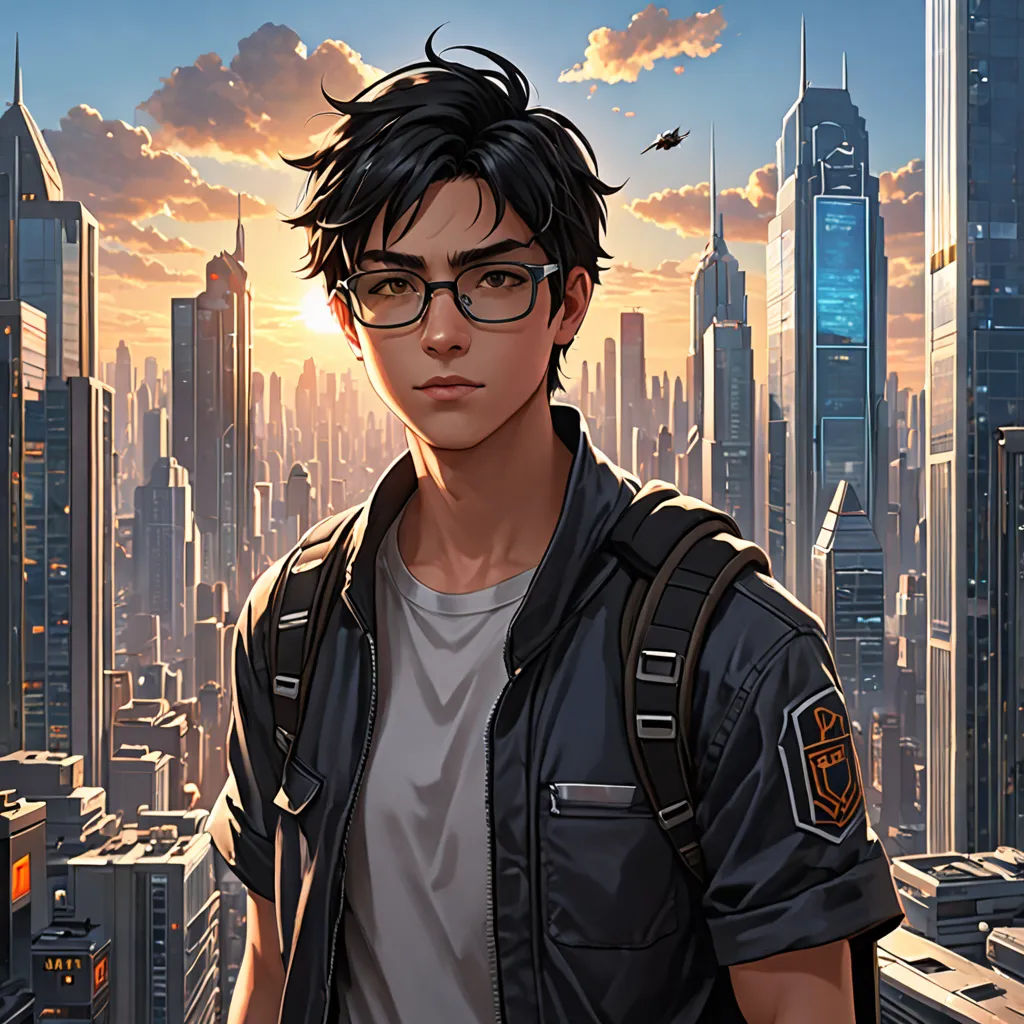 a man in a city with a bird flying over him and a cityscape in the background with skyscrapers, sots art, a character portrait, Cedric Seaut (Keos Masons), city background