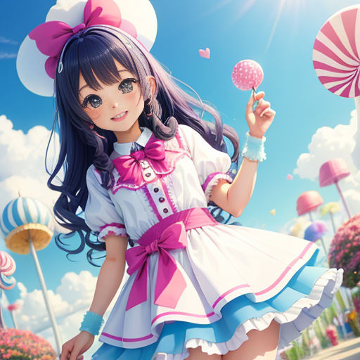 Kawaii anime girl with lots of sweet candy