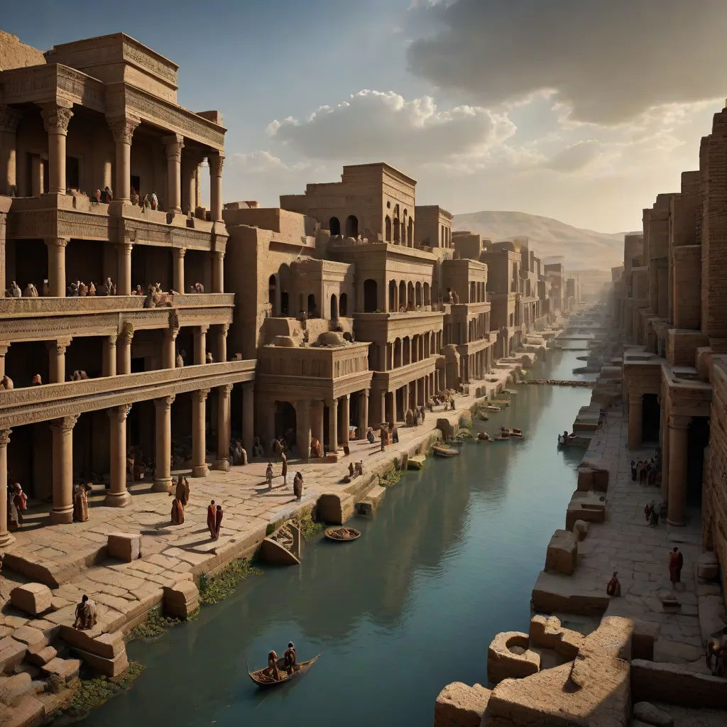 a river running through a city with people on boats in it and a sky background with clouds in the sky, matte painting, photorealism, a detailed matte painting, David Ligare