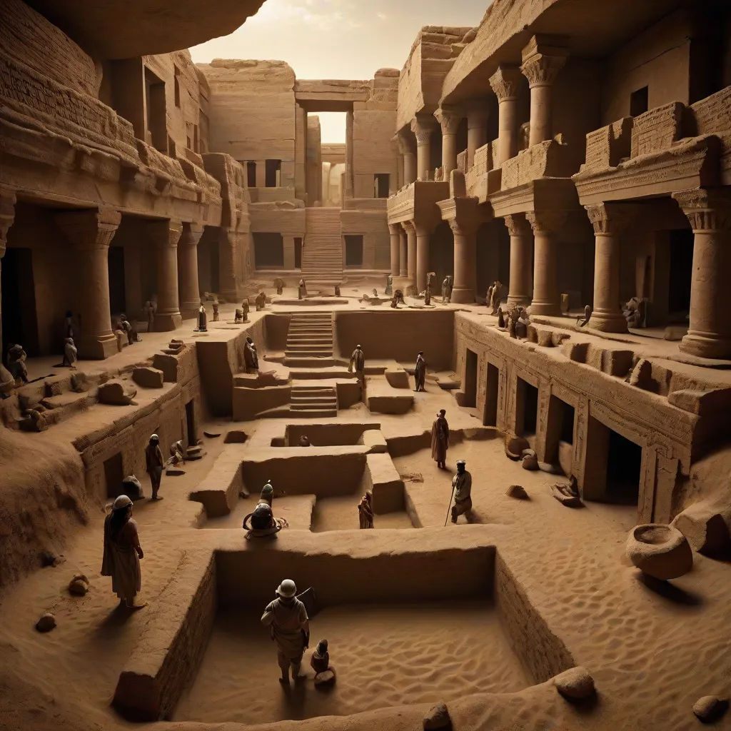 a group of people standing around a building in a desert area with a staircase leading to a second floor, matte painting, dau-al-set, a detailed matte painting, Amir Zand