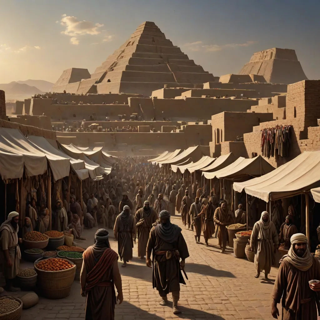 a group of people walking around a market area with tents and buildings in the background and a sky with clouds, cinematic matte painting, les nabis, a detailed matte painting, David Ligare