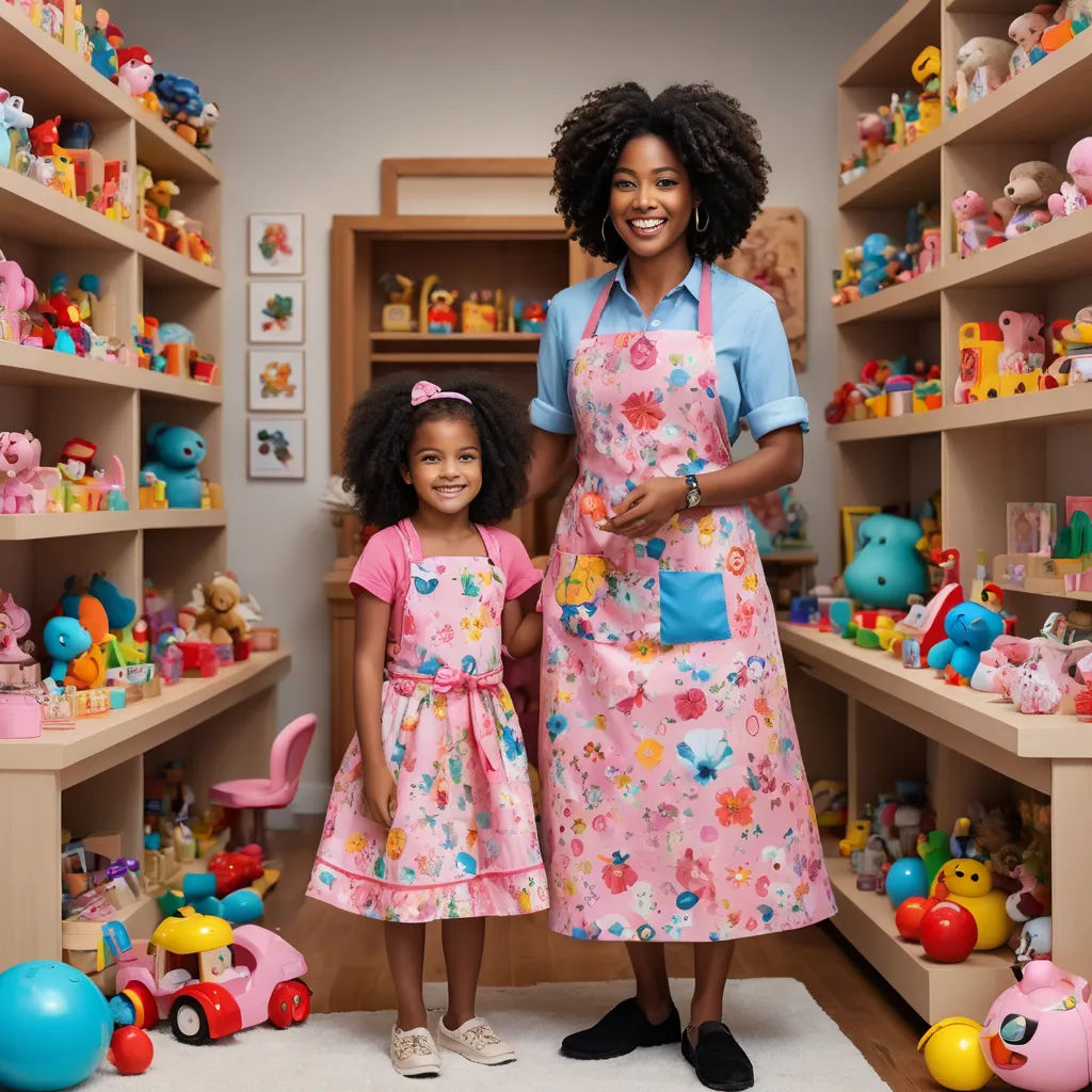 a woman and a girl standing in a room full of toys and toys on shelves and shelves with stuffed animals, naive art, a storybook illustration, Chris LaBrooy, pixar and disney animation