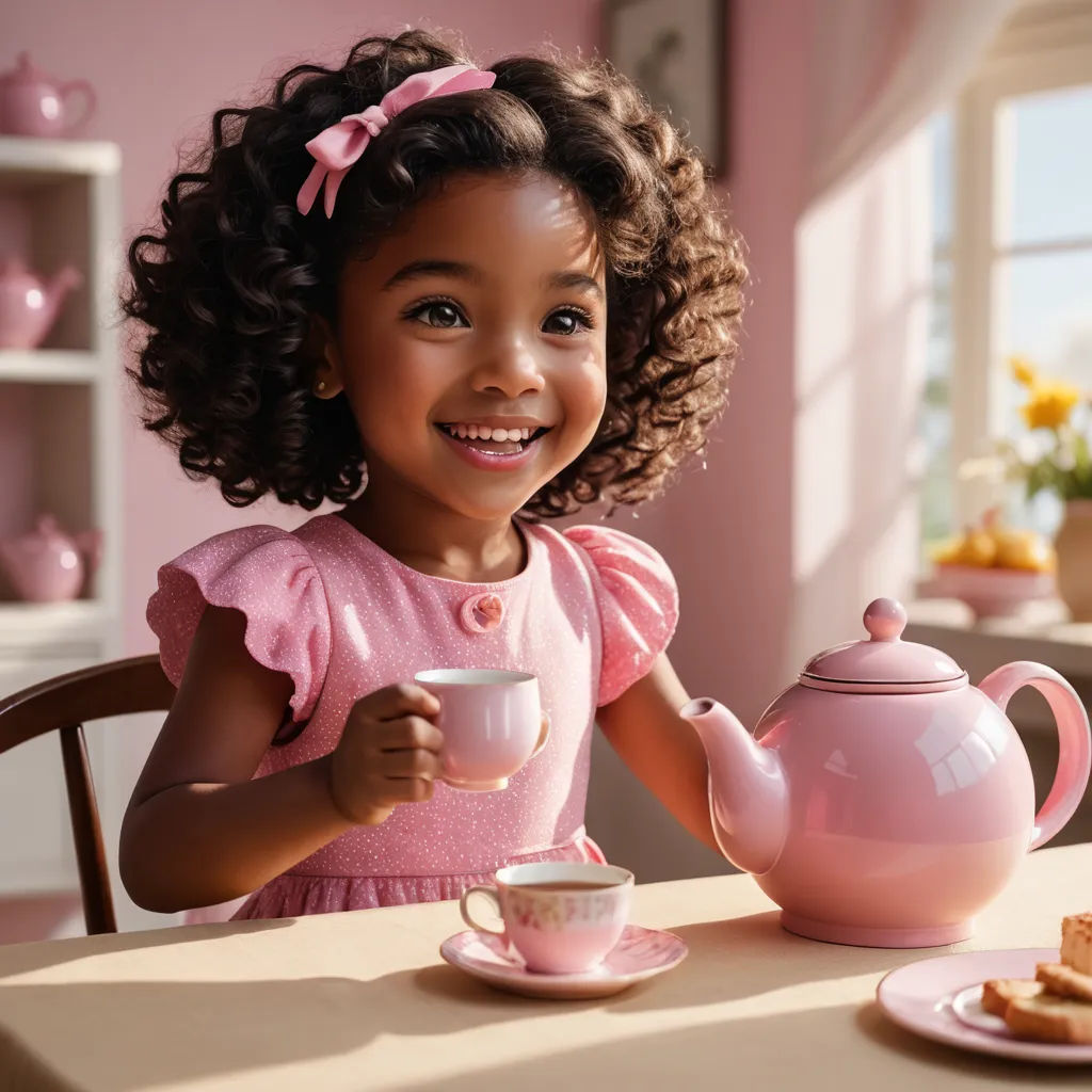 a little girl sitting at a table with a tea pot and a cup of tea and a plate of cookies, photorealism, a stock photo, Dorothy Coke, award - winning photography