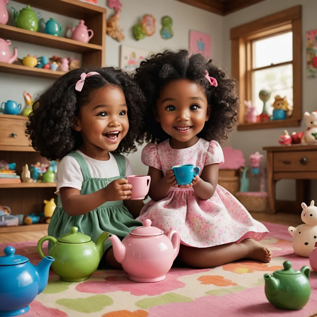 two little girls sitting on a rug with tea pots and cups in front of them and a teddy bear, photorealism, a stock photo, Claire Hummel, cute and adorable
