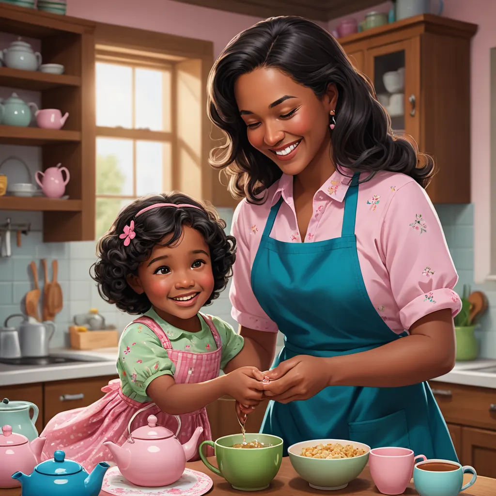 a woman and a child are cooking together in the kitchen together, and smiling at the camera, while the child is holding a bowl of food, american realism, a storybook illustration, Dorothy Hood, storybook illustration