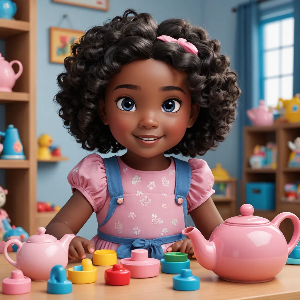 a doll with curly hair and blue eyes is playing with toys in a playroom with shelves and shelves, photorealism, a stock photo, Alexis Simon Belle, promotional image