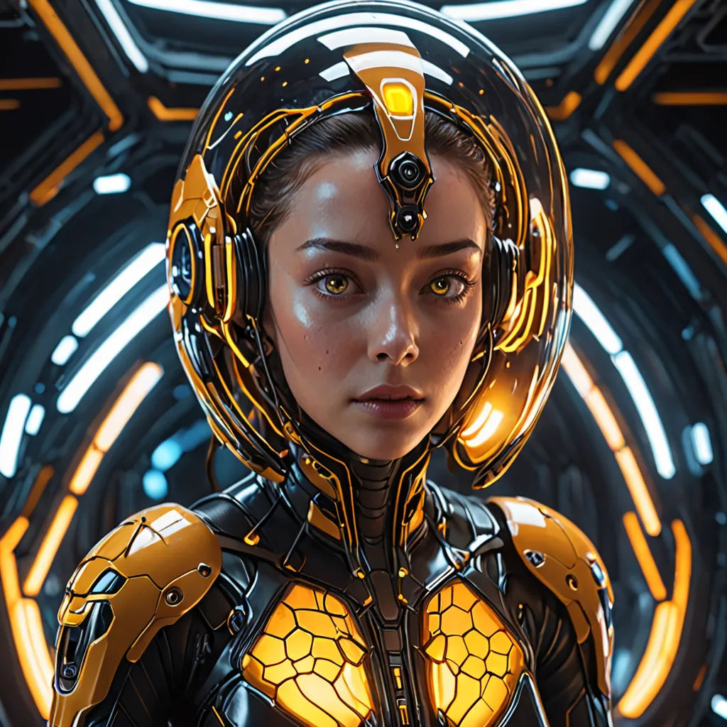 a woman in a futuristic suit with a helmet on her head and a sci - fi fi fi fi fi fi fi fi fi fi fi fi fi fi fi fi fi fi fi fi fi fi fi fi fi fi fi fi, space art, cyberpunk art, Android Jones, rossdraws global illumination