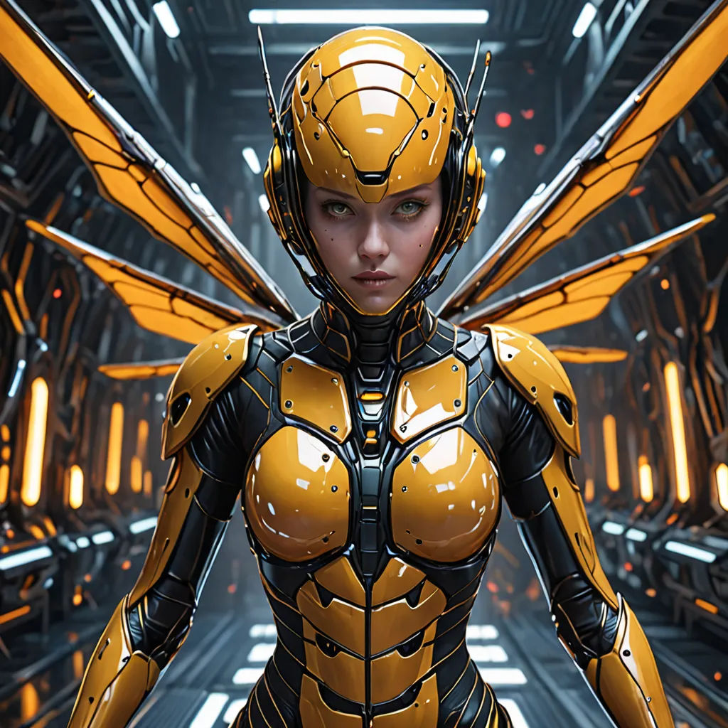a woman in a yellow and black suit with a sci - fi fi fi fi fi fi fi fi fi fi fi fi fi fi fi fi fi fi fi fi fi fi fi fi fi fi fi fi fi fi fi fi, computer art, computer graphics, Artgerm, trending on artstation hq