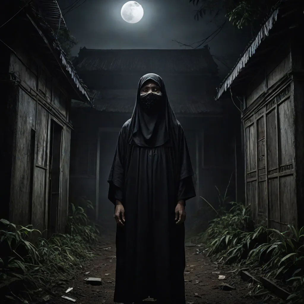 a man in a black robe and a full moon in the background is a dark alley with a dark alleyway and a dark building, promotional image, sumatraism, a character portrait, Abidin Dino