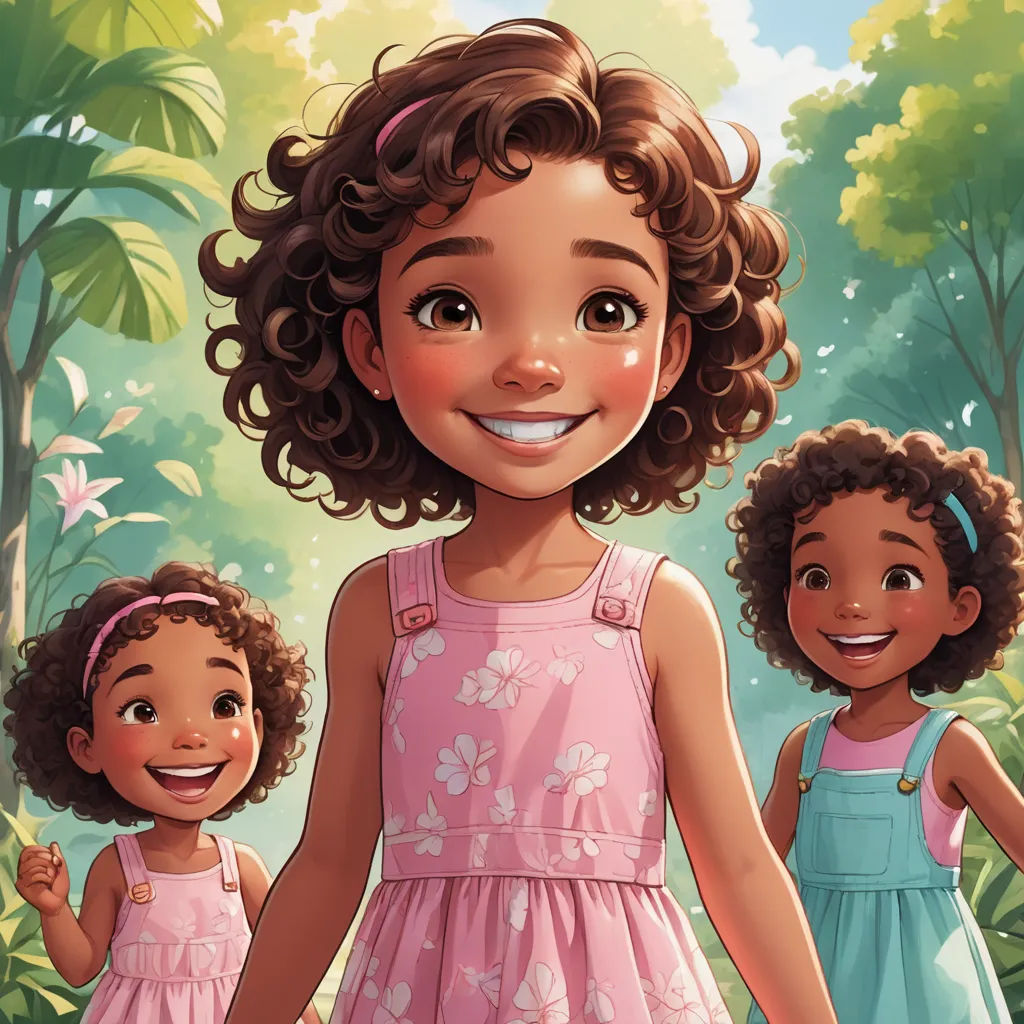 a cartoon of two girls in a forest with trees and flowers in the background, one of them is smiling, lyco art, a storybook illustration, Alexis Simon Belle, cgstudio