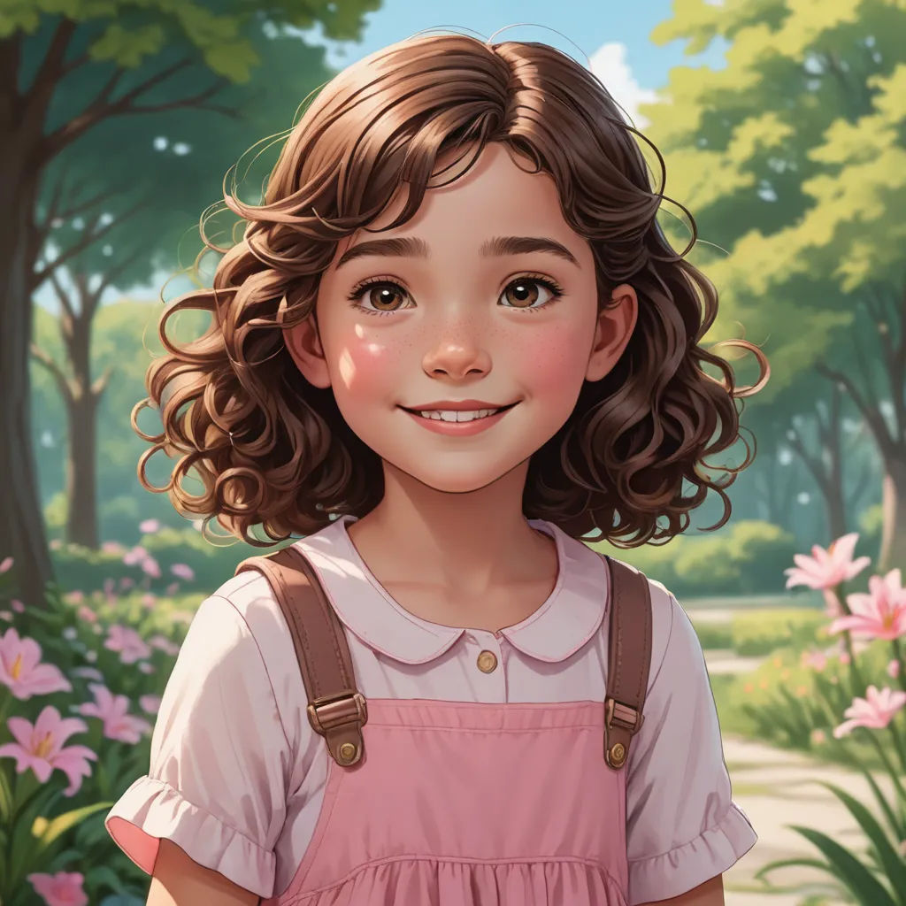 a painting of a little girl in a pink dress standing in a park with flowers and trees in the background, photorealism, a character portrait, Chen Lin, cgstudio