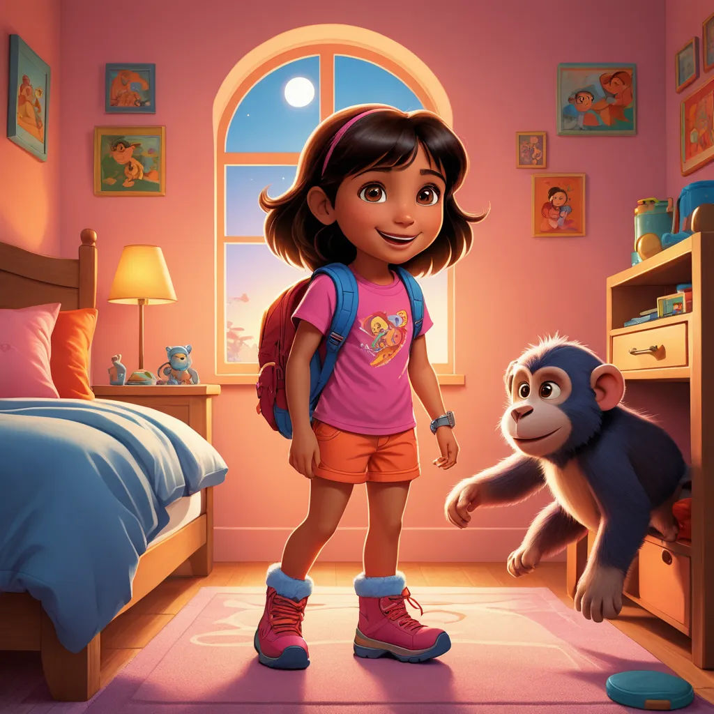 a girl and a monkey in a bedroom with a window and a bed with pink walls and a pink carpet, furry art, poster art, Chris LaBrooy, promotional image
