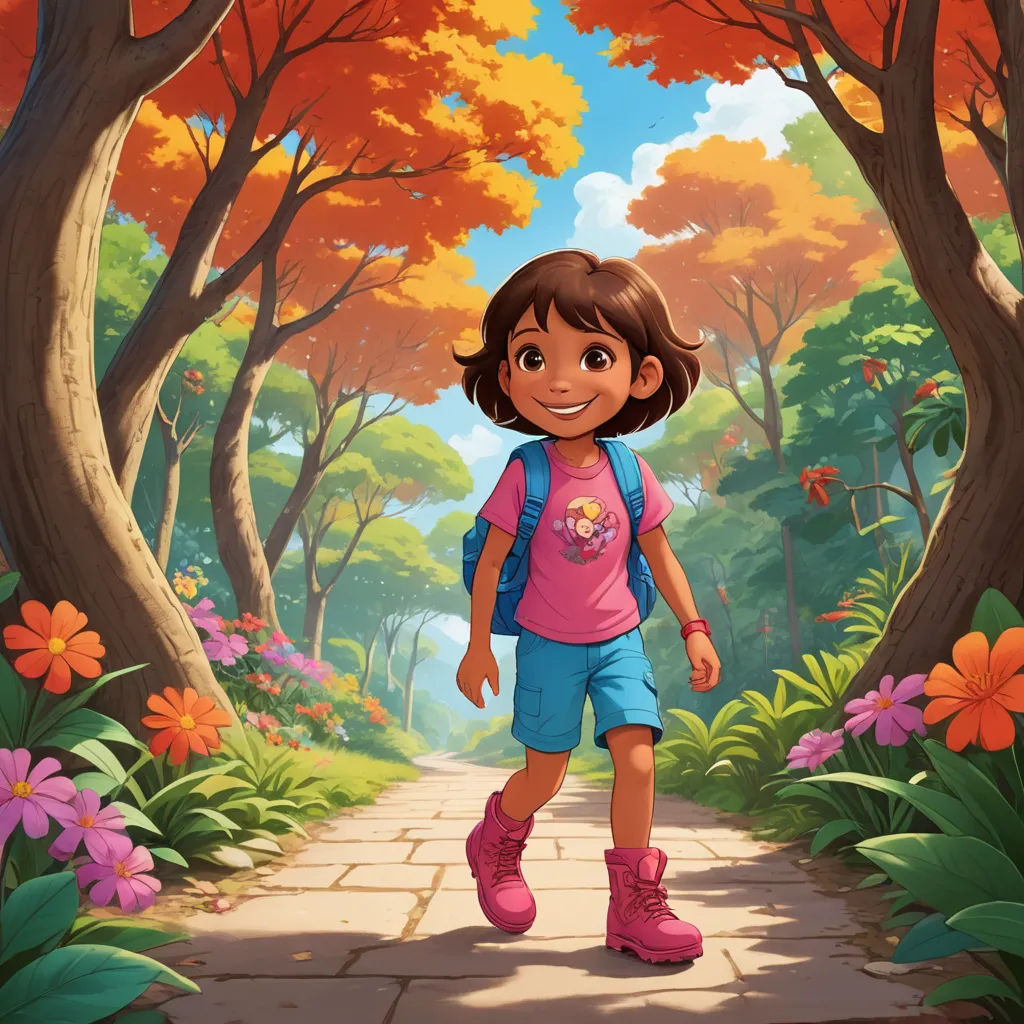 a girl walking down a path in a forest with flowers and trees around her, in front of a colorful backdrop, magical realism, concept art, Ada Hill Walker, promotional image