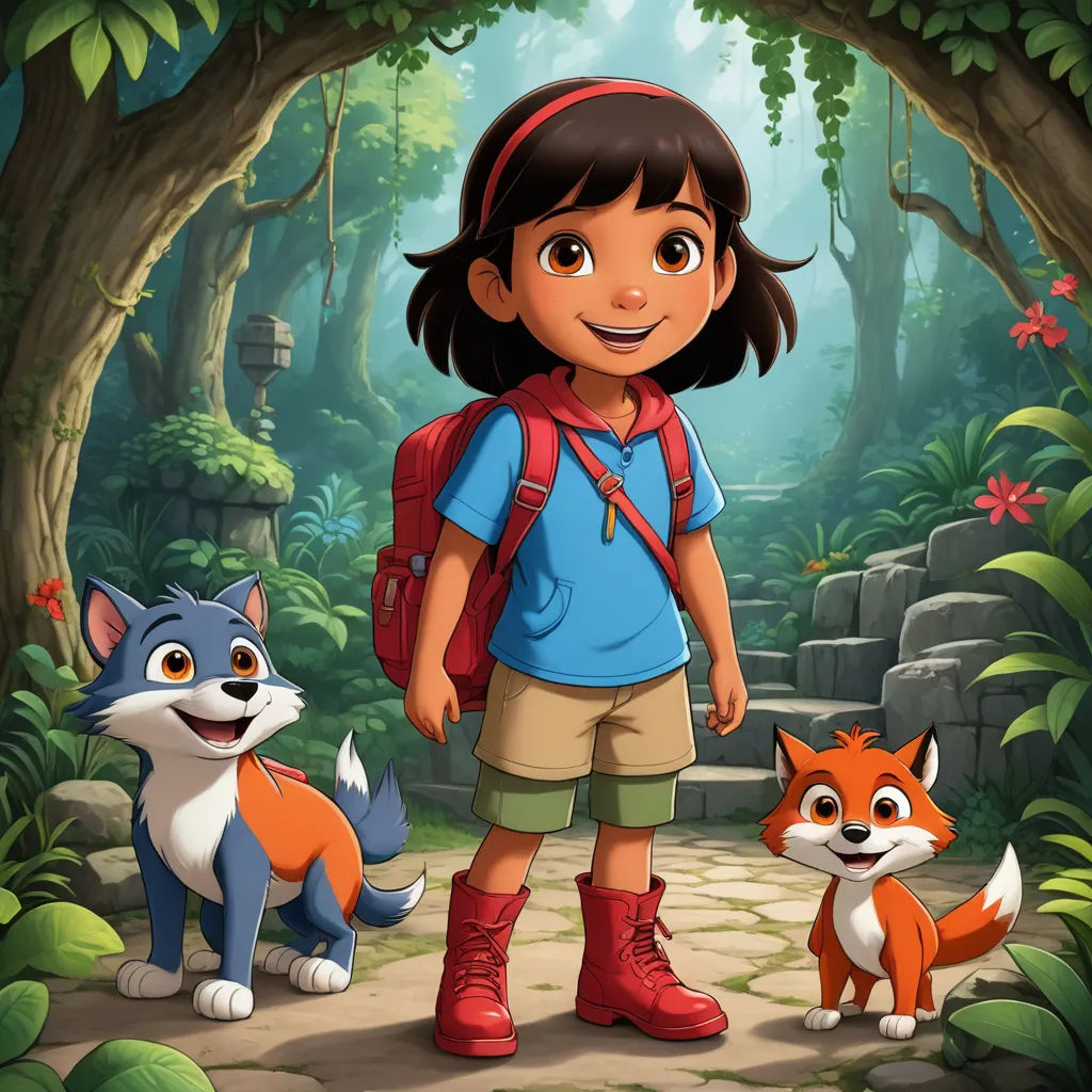 a girl and two foxes in a forest with a stone path and a stone wall with a forest scene, furry art, poster art, Briana Mora, promotional image