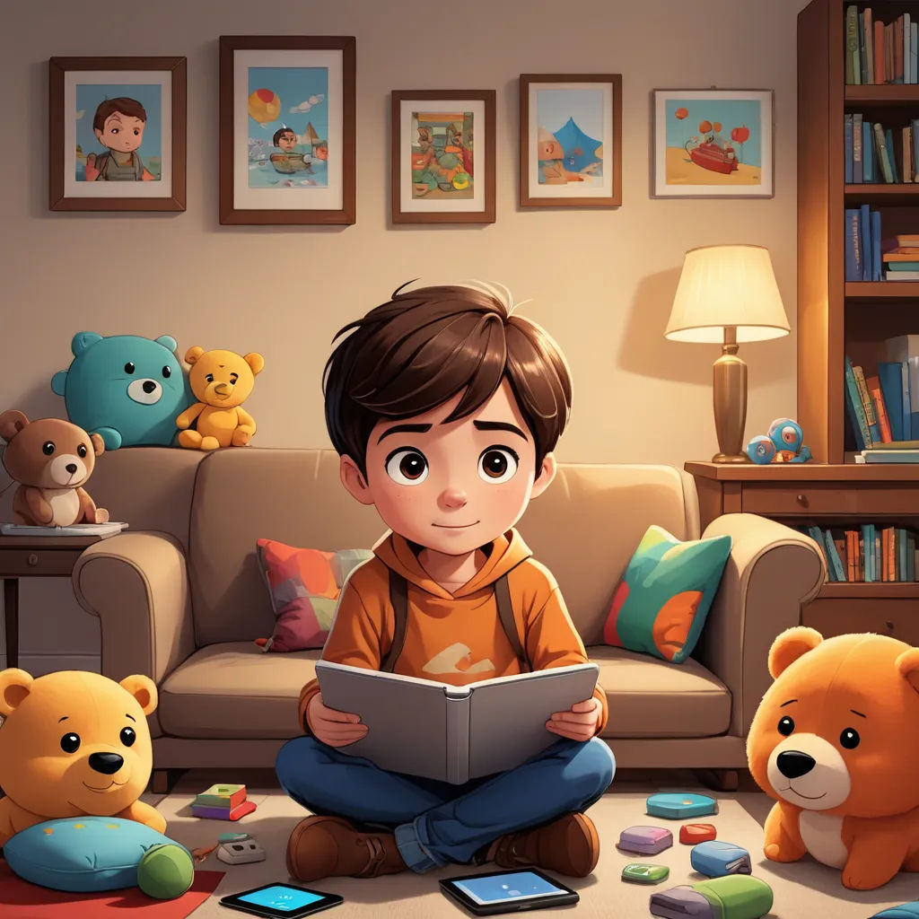 a boy sitting on the floor reading a book with teddy bears around him and a teddy bear on the floor, sots art, a storybook illustration, Diego Gisbert Llorens, storybook illustration
