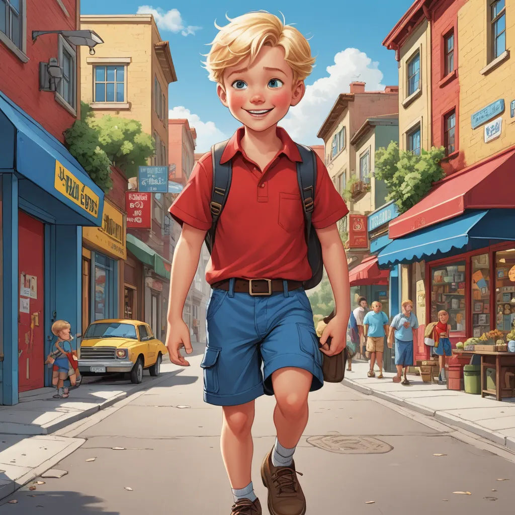 a boy walking down a street with a backpack on his back and a backpack on his shoulder, in front of a city street, american scene painting, a storybook illustration, Brothers Hildebrandt, kinkade