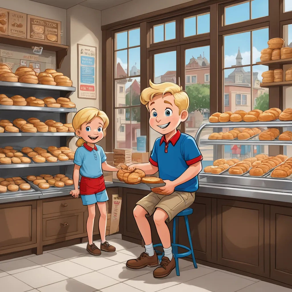 a boy and a girl are sitting at a bakery counter with a tray of donuts in front of them, remodernism, a storybook illustration, Brothers Hildebrandt, storybook illustration