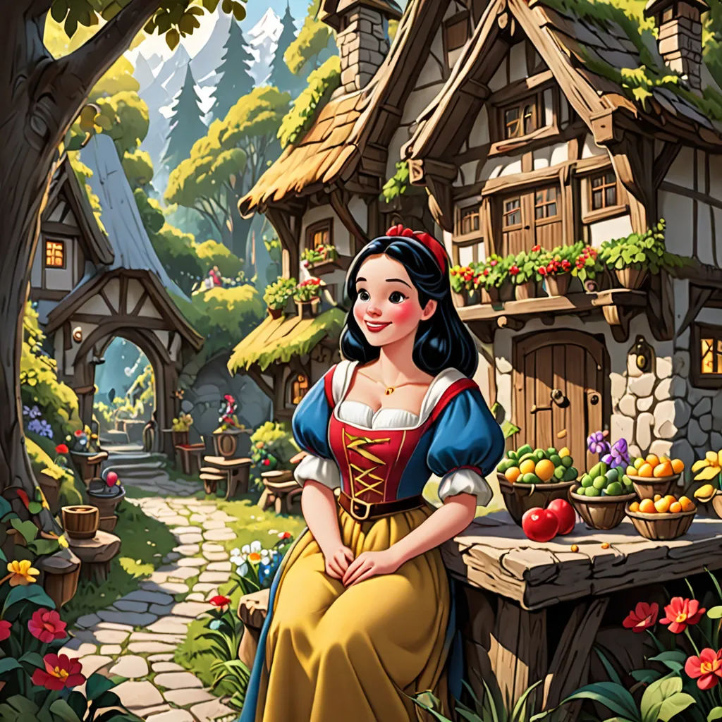 a painting of a woman in a dress sitting on a bench in front of a house with a garden, fantasy art, a storybook illustration, Anne Stokes, kinkade