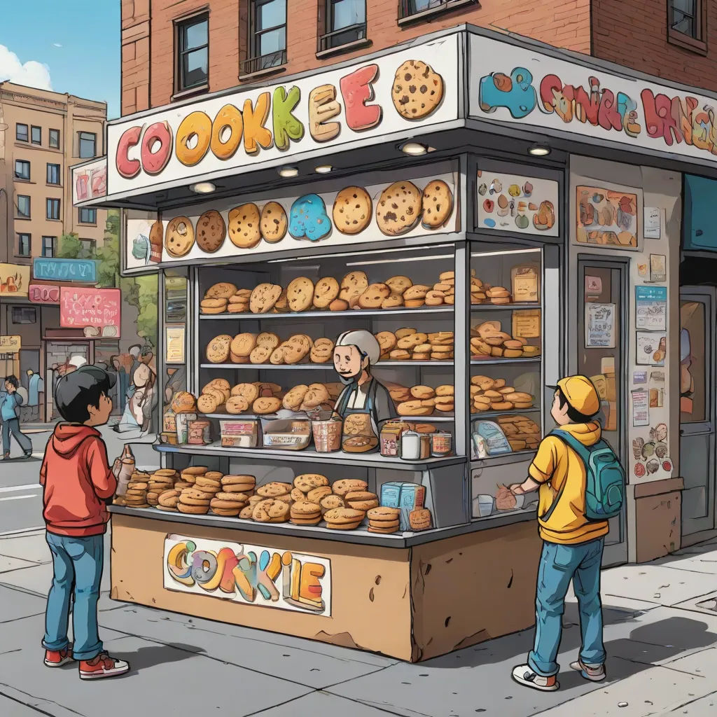 a cartoon of a man buying a donut at a donut shop with a woman looking at it, photorealism, concept art, Chris LaBrooy, detailed illustration