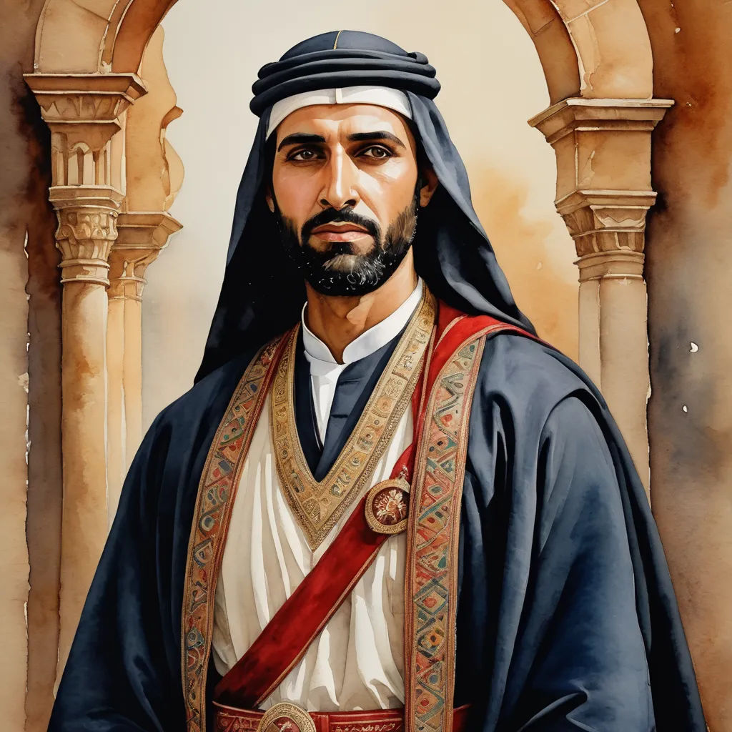 a painting of a man in a black robe and a red sash and a white shirt and a black hat, qajar art, a detailed painting, Altoon Sultan, detailed portrait