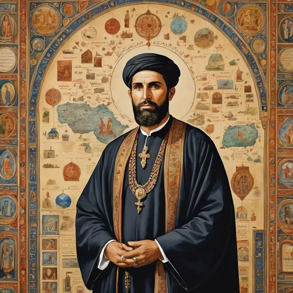 a painting of a man in a black outfit and a gold necklace and a black turban with a gold chain, qajar art, a detailed painting, Dionisius, art noveau