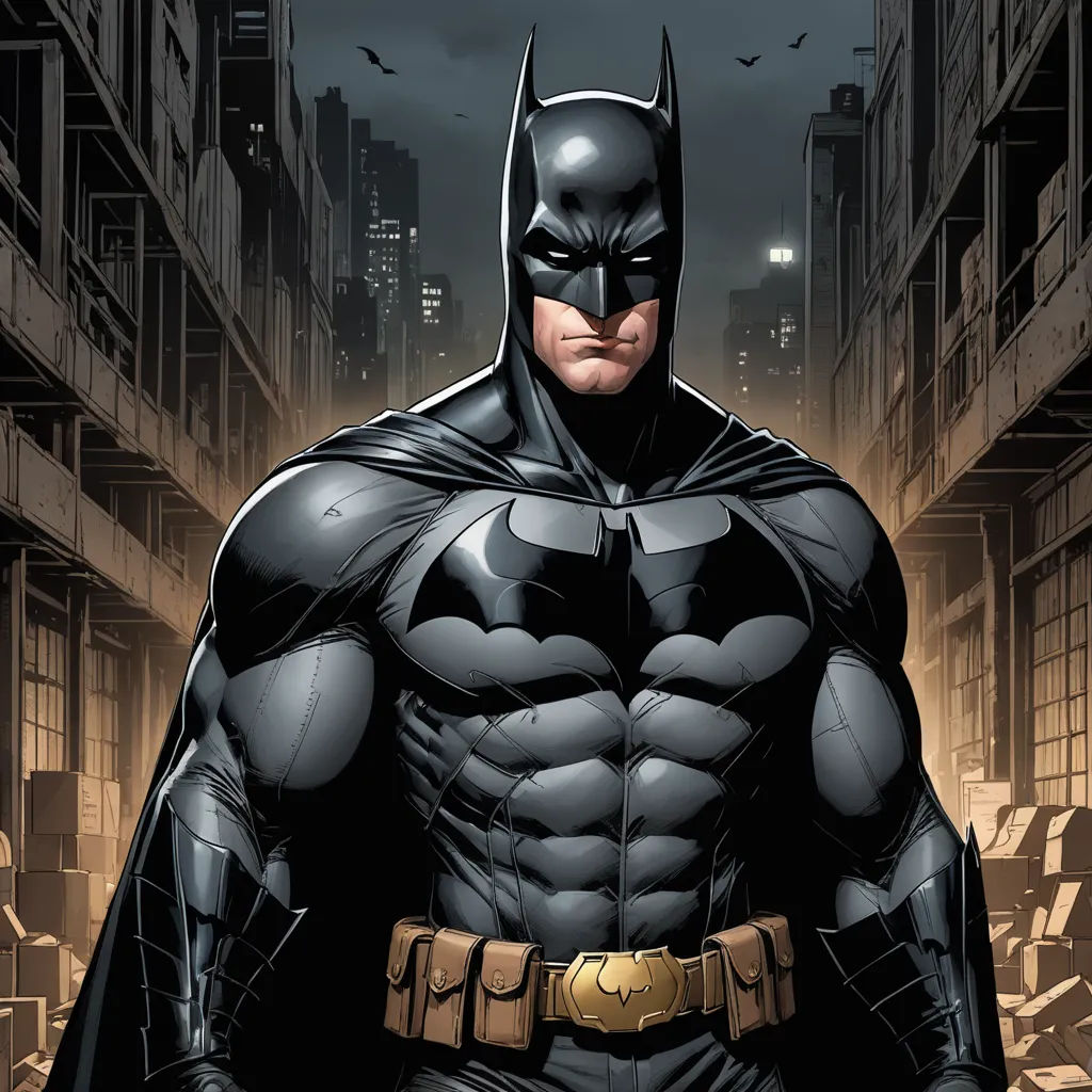 a batman standing in a city at night with his hands on his hips and his face slightly open,, gothic art, a comic book panel, Artgerm, dark night
