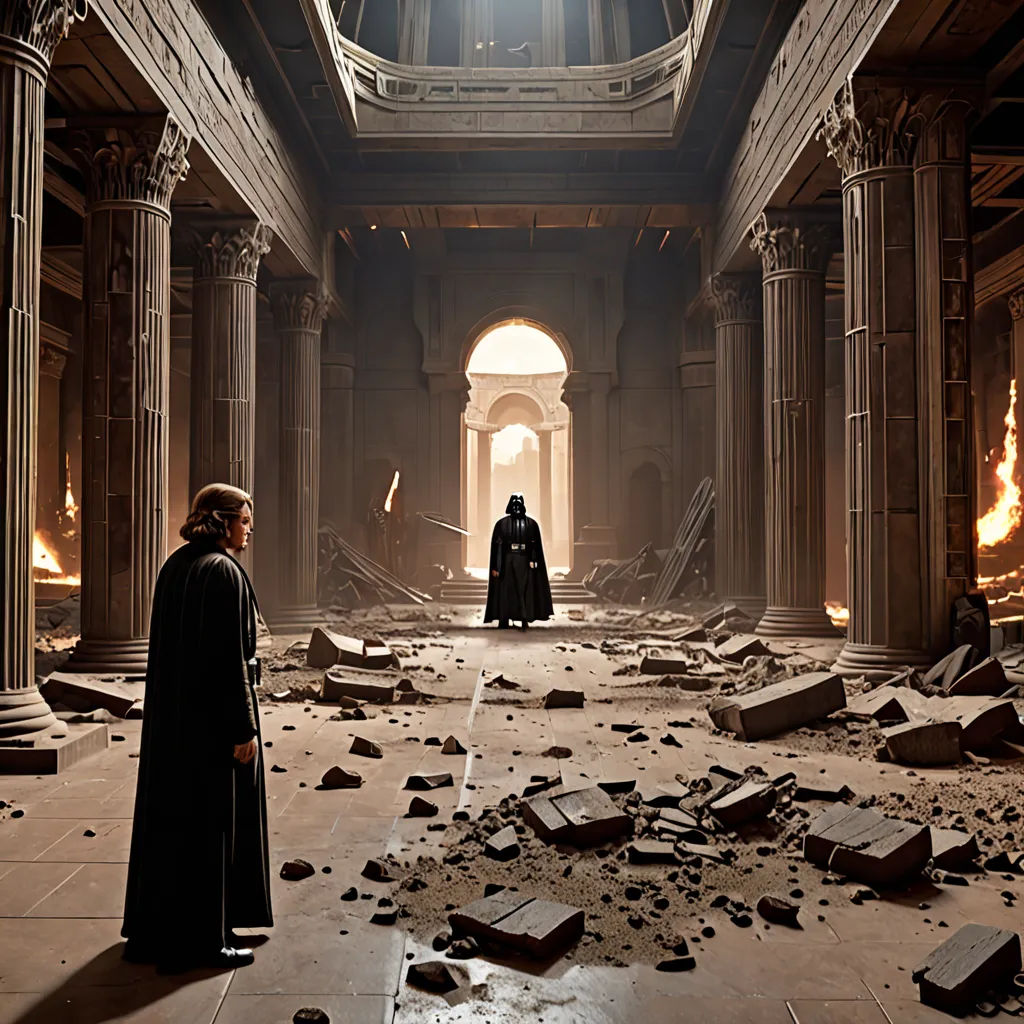 a man standing in a room with a lot of rubble on the floor and a light shining through the window, renaissance, a detailed matte painting, Edward George Handel Lucas, cinematic lighting + masterpiece