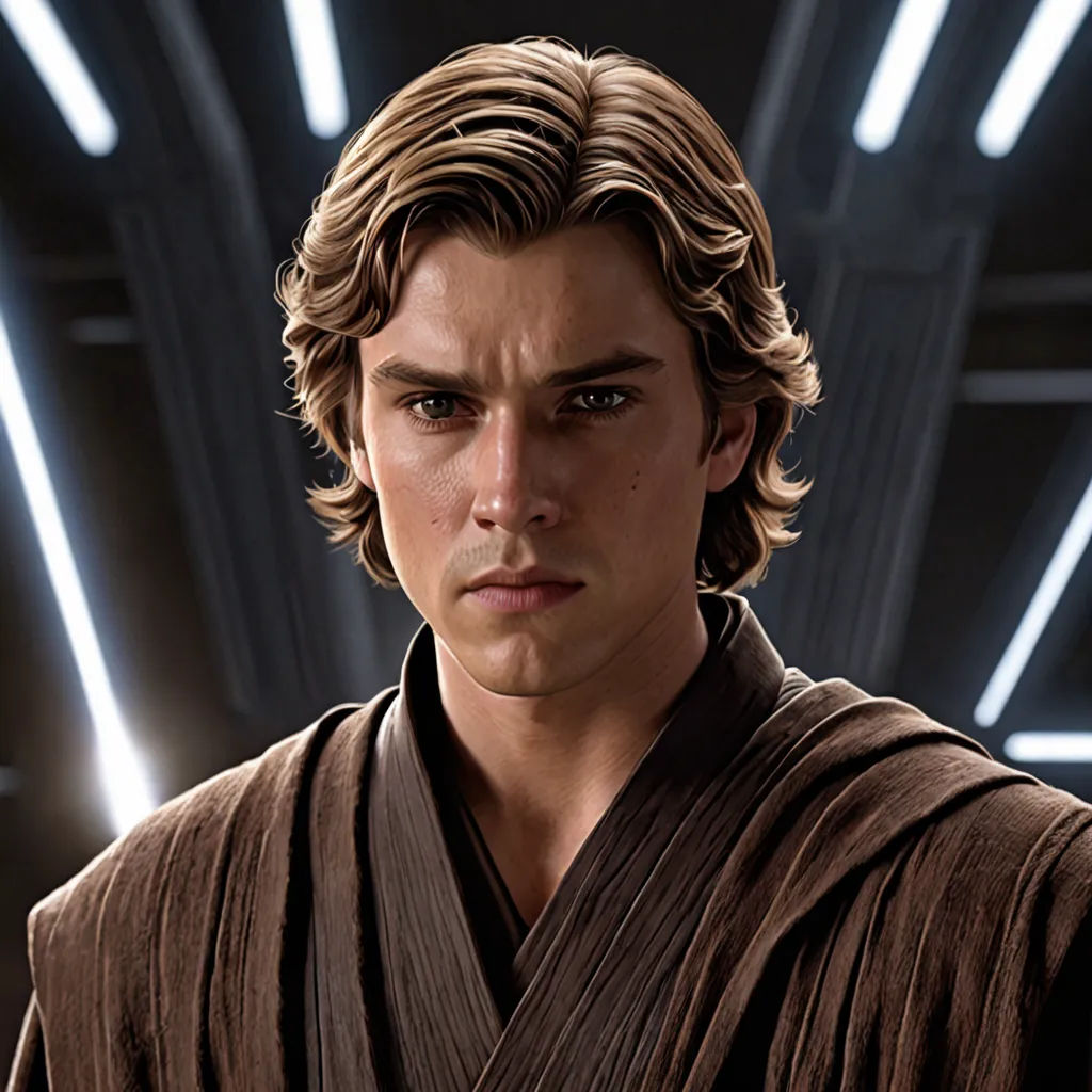 a star wars character is shown in a scene from the movie star wars ii, with lights coming from the ceiling, precisionism, a character portrait, Edward George Handel Lucas, magnificent