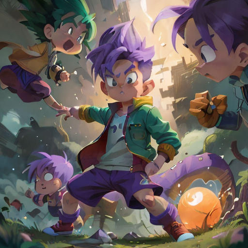 a group of young boys playing a game of soccer in a forest with a giant mushroom in the background