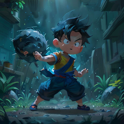 a boy holding a baseball bat in a jungle setting with a ball in his hand and a helmet on his head