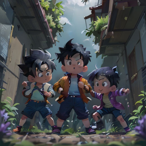 a group of young boys standing next to each other in front of a building with a sky background and trees