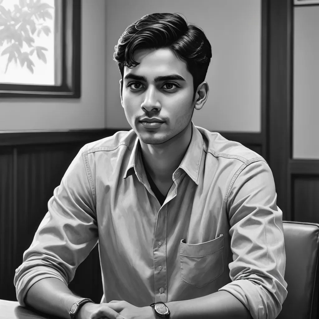 a man sitting at a table with a watch on his wrist and a watch on his wrist, in a black and white photo, samikshavad, an ultrafine detailed painting, Bikash Bhattacharjee, jayison devadas