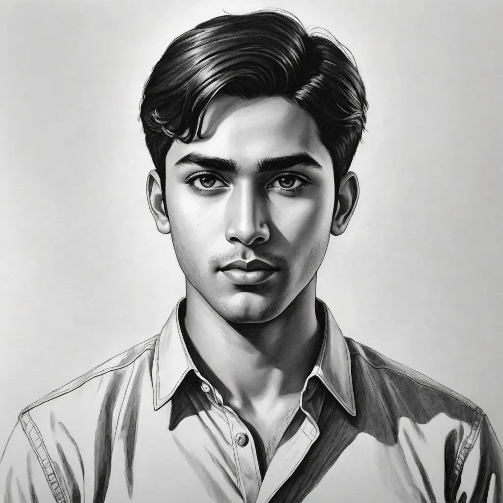 a drawing of a man with a shirt on and a tie on his neck and a shirt on his shirt, photorealism, an ultrafine detailed painting, Bikash Bhattacharjee, photorealistic portrait