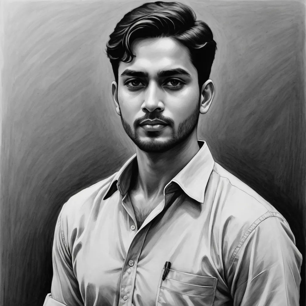 a black and white drawing of a man in a shirt and tie with a beard and a serious look on his face, photorealism, a photorealistic painting, Bikash Bhattacharjee, photorealistic portrait