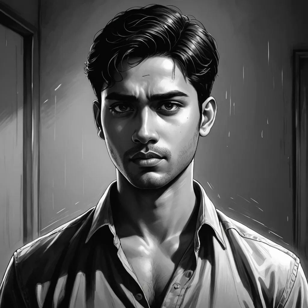 a man with a shirt on and a shirt on is staring at the camera with a serious look on his face, serial art, an ultrafine detailed painting, Bikash Bhattacharjee, graphic novel