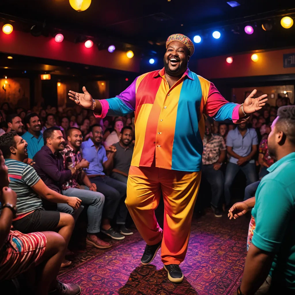 a man in a colorful suit standing on a stage with his arms out and his hands out in front of him, harlem renaissance, a colorized photo, Esaias Boursse, promotional image