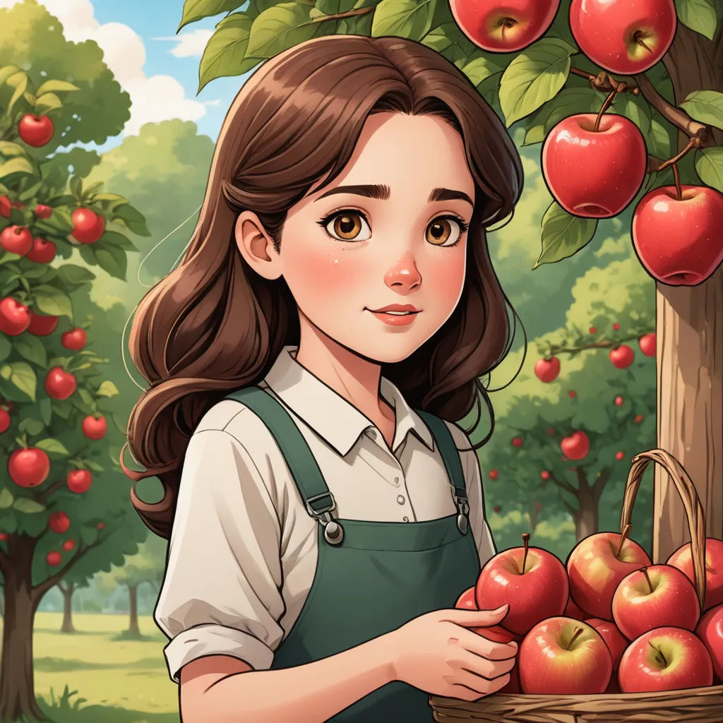 a girl holding a basket of apples in a forest with trees and grass in the background, with a basket of apples in the foreground, fantasy art, a character portrait, Alice Prin, game art