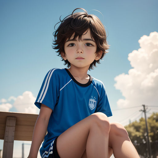 a young boy sitting on a bench with his legs crossed and his shirt on and his shirt on and his shirt on