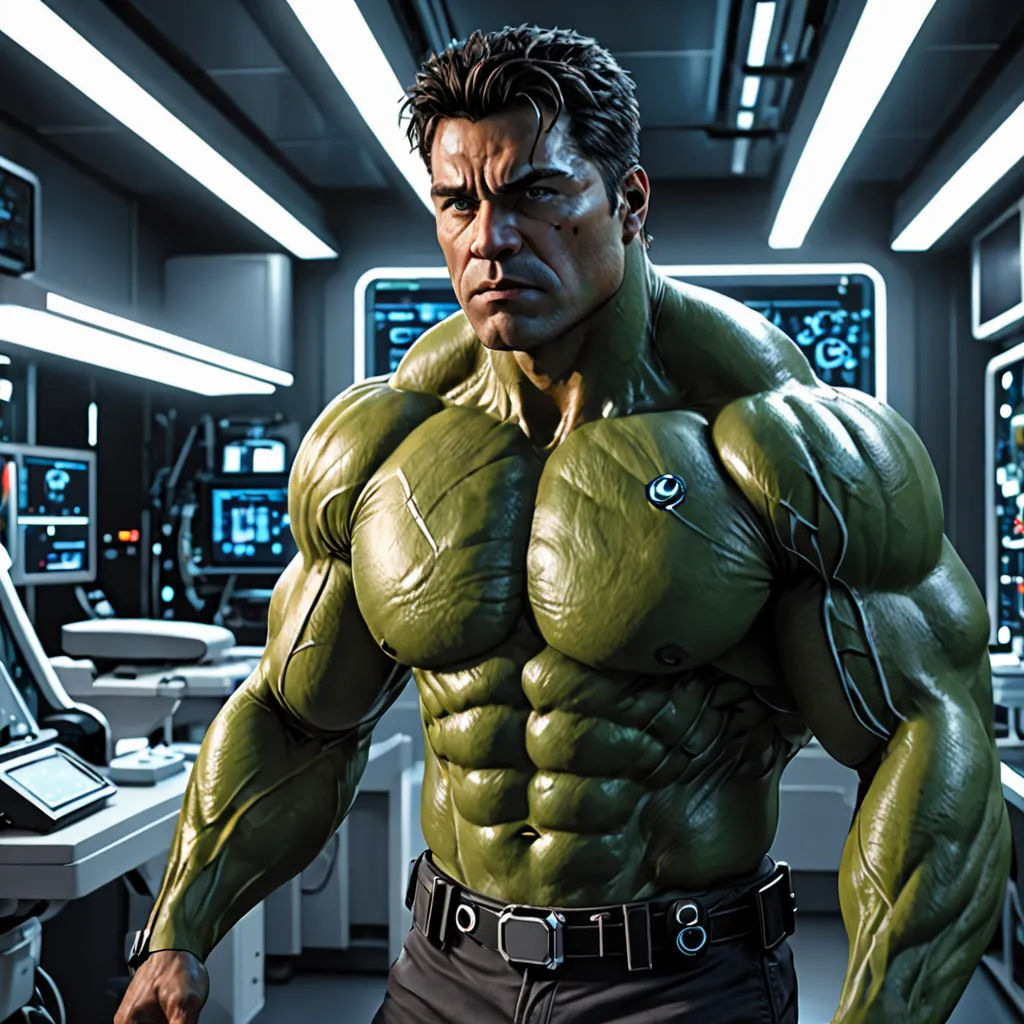 a man in a green suit standing in a room with a computer monitor and a keyboard on the floor, photorealism, a digital rendering, Anthony Palumbo, arnold render
