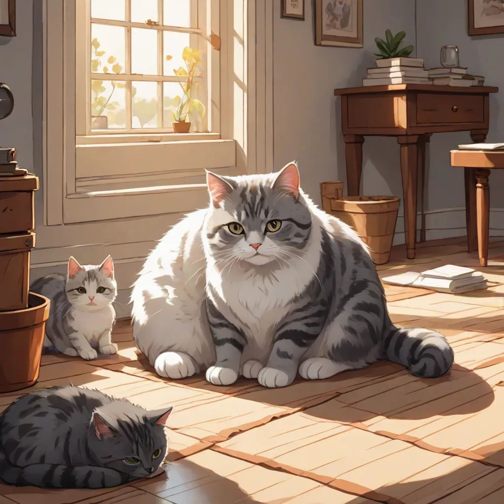 a painting of two cats sitting on the floor next to a potted plant and a window with a potted plant, rossdraws global illumination, furry art, a storybook illustration, Evgeny Lushpin